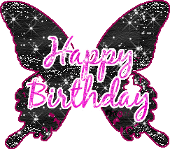 Happy Birthday - Pink Letters Black Butterfly