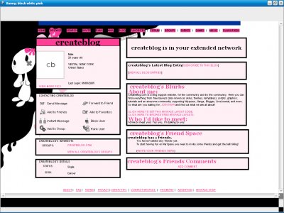 Bunny; black white pink Myspace Layout