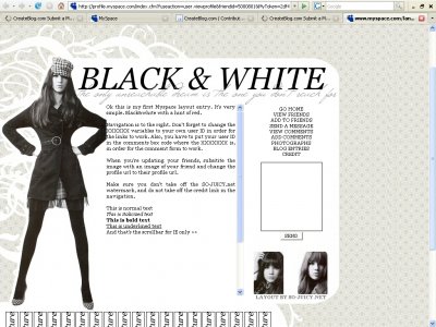 BLACK&WHITE Myspace Layout